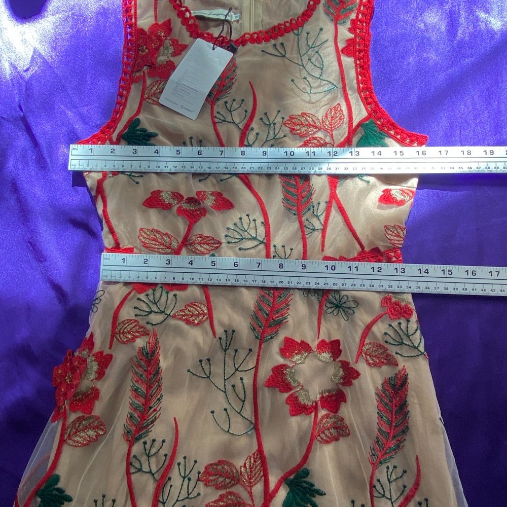 📌Simgent Mesh Dress Embroidery Flower Elegant Festive Lace Dress - Picture 10 of 16